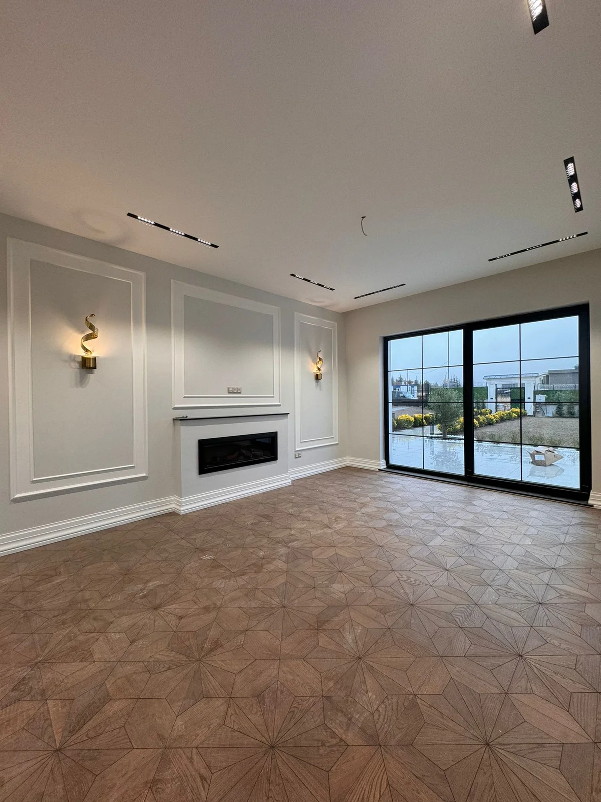 Herringbone Hardwood Floor with Modern Fireplace in Moorestown NJ
